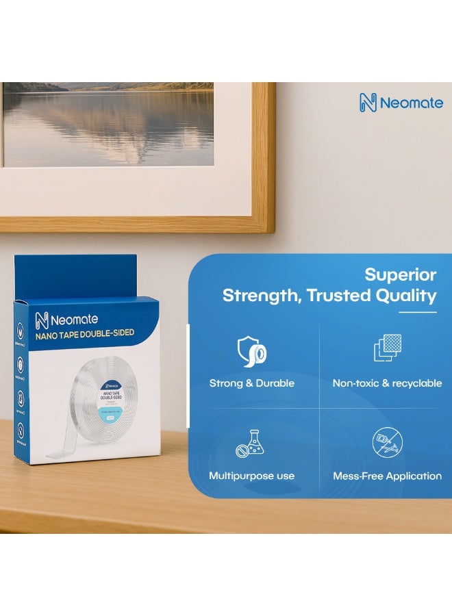 Neomate Double-Sided Heavy Duty Tape 3m | Strong Adhesive Transparent Mounting Tape for Walls, Posters, Carpets | Home & Office Use | 9.8 x 9.8 x 3 cm - Image 5